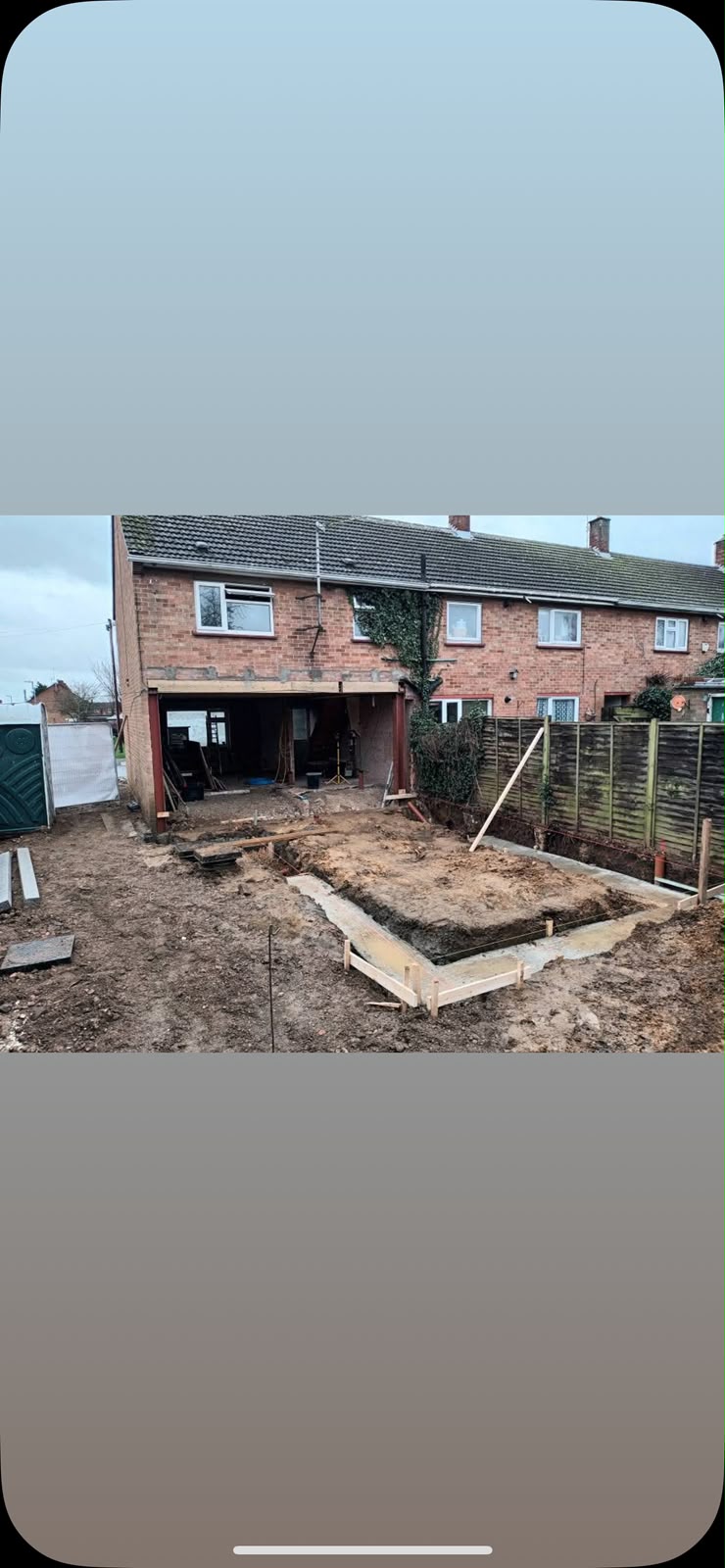Rear extension foundations and formwork in progress