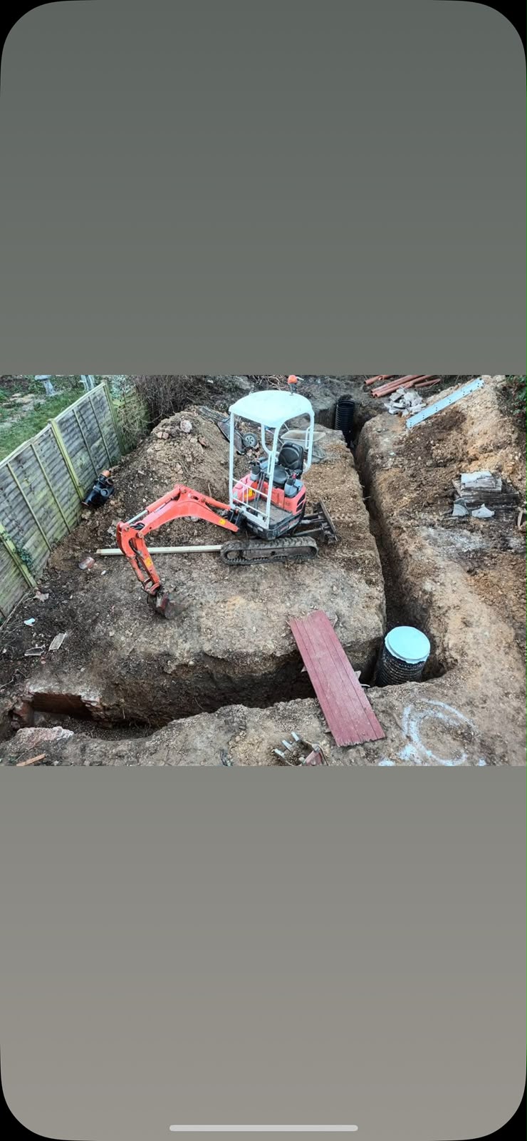 Deep foundation trench excavation with mini digger
